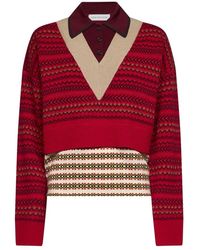 Dries Van Noten - Truien & Vesten ,Rood ,Wol V-Hals Gebreide Trui - Lyst