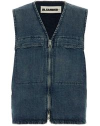 Jil Sander - Jassen ,Blauw ,Denim Denim Gewatteerd Vest - Lyst