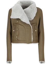 Rick Owens - Grüne leder bikerjacke mit pelzkragen - Lyst
