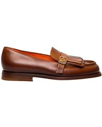 Santoni Leather fringe loafers - Marrón