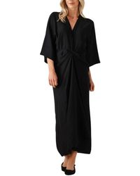 co'couture - Schwarzes Midi-Kleid Mit Knotendetails - Lyst