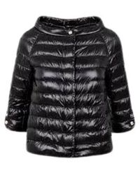 Herno - Jassen ,Zwart ,Nylon Zwarte Cape Met Eivormige Stijl - Lyst