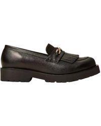 Twinset - Schwarze Loafer Mit Fransen Und Oval T - Lyst
