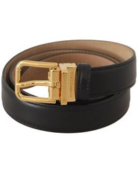 Dolce & Gabbana - Elegante cintura in pelle nera con fibbia in metallo dorato con logo - Lyst