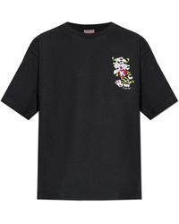 KENZO - Tops ,Zwart ,Katoen Wild Tiger Geborduurd Oversized T-Shirt - Lyst