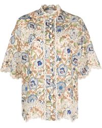 Zimmermann - Camisa de lino bordada con estampado floral - Lyst