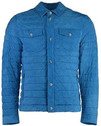 Moorer - Jassen ,Blauw ,Leer Suede Gewatteerde Jas Met Meerdere Zakken - Lyst