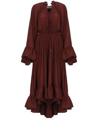 Lanvin - Bordeaux Plissiertes Kleid Mit V-Ausschnitt - Lyst