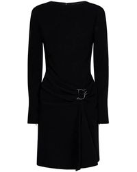 DSquared² - Kleedjes ,Zwart ,Polyester Zwarte Gedrapeerde Jurk Met Gouden Metalen Logo - Lyst