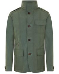 Moorer - Jassen ,Groen ,Polyester Jacket Met Knoopsluiting - Lyst