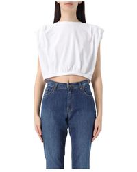 Pinko - Tops ,Wit ,Katoen Schoudervulling Cropped Top Rode Sweater - Lyst