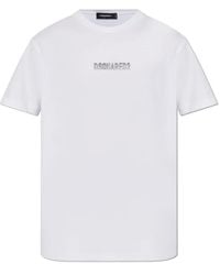 DSquared² - Tops ,Wit ,Katoen T-Shirt Met Verhoogd Logo En Ronde Hals - Lyst