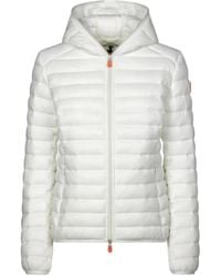 Save The Duck - Weiße steppjacke mit kapuze - Lyst