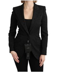 Dolce & Gabbana - Zwart Brokaat Blazer Met Enkele Rij Knopen - Lyst