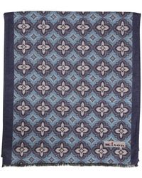 Kiton - Kasjmier Sjaal Blauw Geometrisch Abstract Thema - Lyst