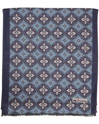 Kiton - Kasjmier Sjaal Blauw Geometrisch Abstract Thema - Lyst