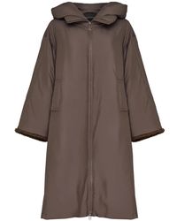 CESARE GASPARI - Jassen ,Leer Oversized Gewatteerde Jas Met Capuchon En Imitatiebont Manchetten - Lyst