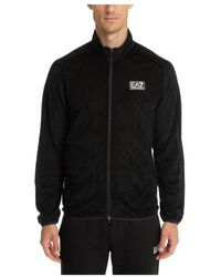 EA7 - Hoodies & Sweatvesten ,Zwart ,Polyester Zip Plain Logo Jacket Met Zakken - Lyst