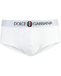 Dolce & Gabbana - Ondergoed ,Wit ,Katoen Logo Elastische Katoenen Briefs - Lyst
