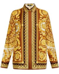 Versace - Overhemden ,Veelkleurig ,Zijden Shirt Met 'Barocco' Print - Lyst