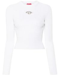 DIESEL - Tops ,Wit ,Geribbelde Witte Top Met Ovaal D Detail - Lyst