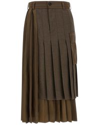 Sacai - Rokken ,Bruin ,Wol Plissé Midi Rok - Lyst