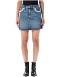 Ganni - Rokken ,Blauw ,Denim Rigid Denim Lace Mini Skirt - Lyst