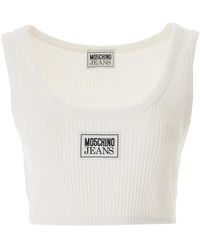 Moschino - Geripptes crop top mit logo-patch - Lyst