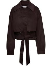 Nanushka - Jassen ,Bruin ,Wol Korte Trenchcoat Met Riem - Lyst