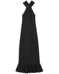 Lanvin - Kleedjes ,Zwart ,Zwarte Halternek Jurk Met Zilverkleurige Hardware - Lyst