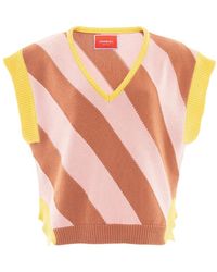 La DoubleJ - Truien & Vesten ,Roze ,Katoen Argyle Gilet Sweater - Lyst