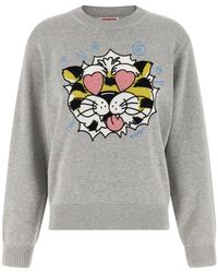 KENZO - Truien & Vesten ,Grijs ,Katoen Wild Tiger Jumper - Lyst