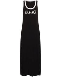 Liu Jo - Langes Viskose-Jersey-Kleid Mit Logodruck - Lyst