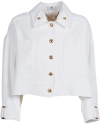 Elisabetta Franchi - Gabardine Pea Coat Met Juweelknopen - Lyst
