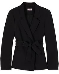 Oltre - Jassen ,Zwart ,Leer Blazer Met Strikceintuur - Lyst