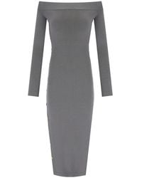 Elisabetta Franchi - Stalen Gebreide Midi Jurk Met Gouden Knopen - Lyst