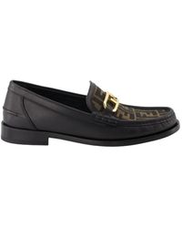 Fendi - Leder slip-on loafers mit metall detail - Lyst