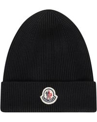Moncler - Accessoires ,Blauw ,Wol Logo Patch Muts - Lyst