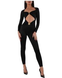 Elisabetta Franchi - Glänzender Lycra-Jumpsuit Mit Maxi-Schleife - Lyst