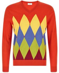 Ballantyne - Truien & Vesten ,Rood ,Katoen Argyle V-Neck Trui - Lyst