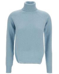 Drumohr - Truien & Vesten ,Blauw ,Wol Gebreide Trui Met Coltrui - Lyst