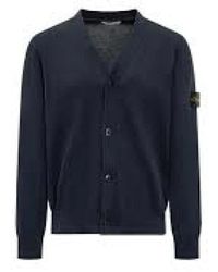 Stone Island - Truien & Vesten ,Blauw ,Katoen Katoenen Cardigan Met V-Hals En Knoopsluiting - Lyst