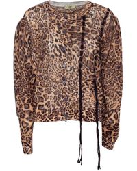 PHO® Firenze - Truien & Vesten ,Bruin ,Wol Cardigan Van Wolmix Met Luipaardprint - Lyst