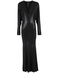 Norma Kamali - Kleedjes ,Zwart ,Elegante V-Hals Fishtail Jurk - Lyst