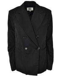 Maison Margiela Double-breasted Jacket In Technical Fabric - Zwart