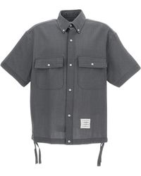 Thom Browne - Overhemden ,Grijs ,Wol Oversized T-Shirt Met Korte Mouwen - Lyst