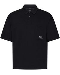C.P. Company - Schwarze t-shirts und polos mit kontrastierender logo-stickerei - Lyst