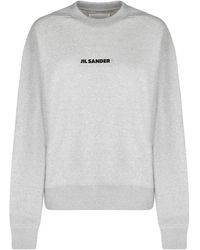 Jil Sander - Felpa in cotone grigio con stampa del logo - Lyst