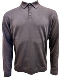 Roberto Collina - Tops ,Grijs ,Wol Merino Polo Lange Mouw - Lyst
