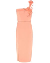 David Koma - Asymmetrische Lace Rose Satijnen Midi Jurk - Lyst